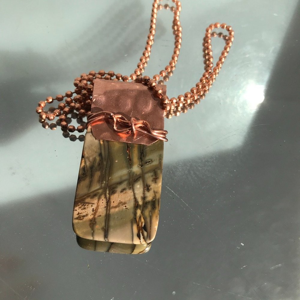Picasso Jasper Dog Tag Pendant Necklace Copper - Picture 6 of 6